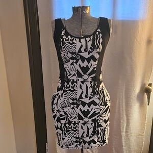 Chic Black and White Patterned Mini Dress